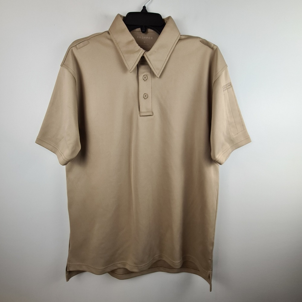 Propper Mens F5341 Tactical Polo Shirt Tan Short Sleeve Mic Clips Size Medium - Picture 1 of 11